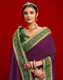 Dark Purple Vichitra Silk Sequence Embroidery Lace Saree