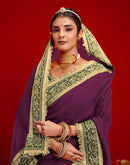 Dark Purple Vichitra Silk Sequence Embroidery Lace Saree