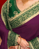 Dark Purple Vichitra Silk Sequence Embroidery Lace Saree