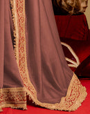 Dark Peach Vichitra Silk Sequence Embroidery Lace Saree