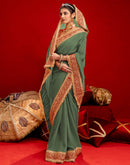 Dusty Green Vichitra Silk Sequence Embroidery Lace Saree