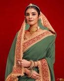 Dusty Green Vichitra Silk Sequence Embroidery Lace Saree