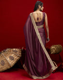 Dusty Wine Chinnon Silk Gota Lace Saree