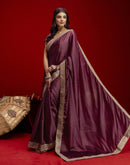 Dusty Wine Chinnon Silk Gota Lace Saree
