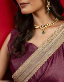 Dusty Wine Chinnon Silk Gota Lace Saree