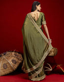 Mehandi Green Chinnon Silk Gota Lace Saree