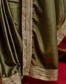 Mehandi Green Chinnon Silk Gota Lace Saree