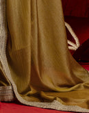 Mustard Green Chinnon Silk Gota Lace Saree