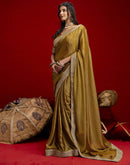 Mustard Green Chinnon Silk Gota Lace Saree