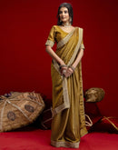 Mustard Green Chinnon Silk Gota Lace Saree
