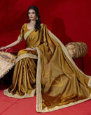 Mustard Green Chinnon Silk Gota Lace Saree