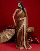 Brown Chinnon Silk Gota Lace Saree