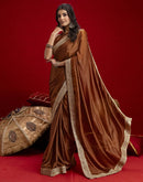 Brown Chinnon Silk Gota Lace Saree