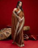Brown Chinnon Silk Gota Lace Saree