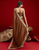 Brown Chinnon Silk Gota Lace Saree