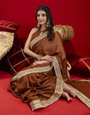 Brown Chinnon Silk Gota Lace Saree