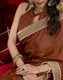 Brown Chinnon Silk Gota Lace Saree
