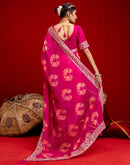Pink Georgette Bandhani Printed Lace Saree