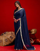 Navy Blue Crush Silk Lace Saree