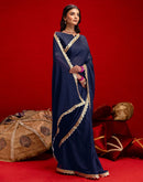 Navy Blue Crush Silk Lace Saree