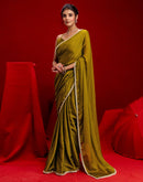 Olive Green Crush Silk Pearl Lace Saree