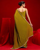 Olive Green Crush Silk Pearl Lace Saree