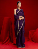 Dark Purple Chinon Lace Saree