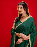 Dark Green Chinon Lace Saree