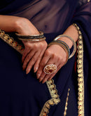 Navy Blue Georgette Sequence Embroidery Lace Saree
