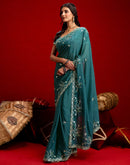 Dusty Teal Blue Shimmer Sequence Embroidery Saree