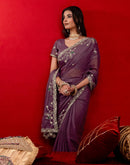 Mauve Shimmer Sequence Embroidery Saree