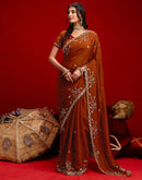 Rust Shimmer Sequence Embroidery Saree