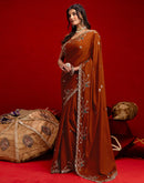 Rust Shimmer Sequence Embroidery Saree