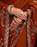 Rust Shimmer Sequence Embroidery Saree
