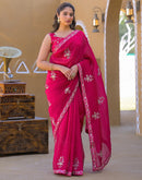 Dark Pink Chiffon Sequence Embroidery Saree