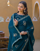 Teal Green Chiffon Sequence Embroidery Saree