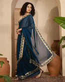Navy Blue Shimmer Sequence Embroidery Saree
