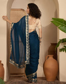 Navy Blue Shimmer Sequence Embroidery Saree