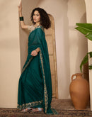 Teal Green Shimmer Sequence Embroidery Saree