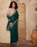 Teal Green Shimmer Sequence Embroidery Saree
