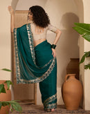 Teal Green Shimmer Sequence Embroidery Saree