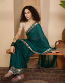 Teal Green Shimmer Sequence Embroidery Saree