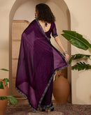 Dark Purple Shimmer Stone Work Swarovski Saree