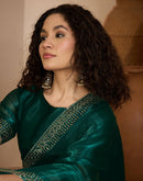 Dark Green Shimmer Stone Work Embellished Saree