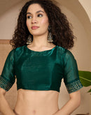 Dark Green Shimmer Stone Work Embellished Saree