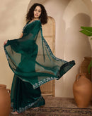 Dark Green Shimmer Stone Work Swarovski Saree
