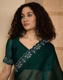 Dark Green Shimmer Stone Work Swarovski Saree