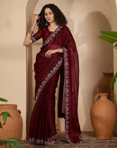 Maroon Shimmer Stone Work Swarovski Saree