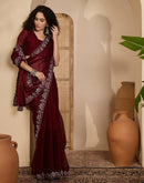 Maroon Shimmer Stone Work Swarovski Saree