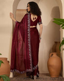 Maroon Shimmer Stone Work Swarovski Saree
